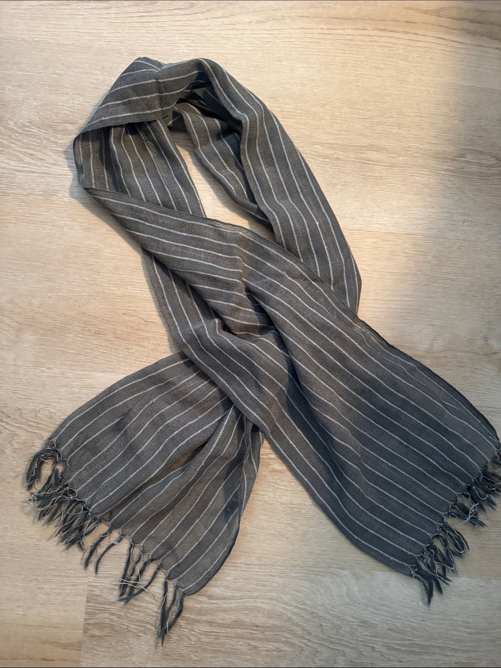 Gray Striped Lightweight Scarf